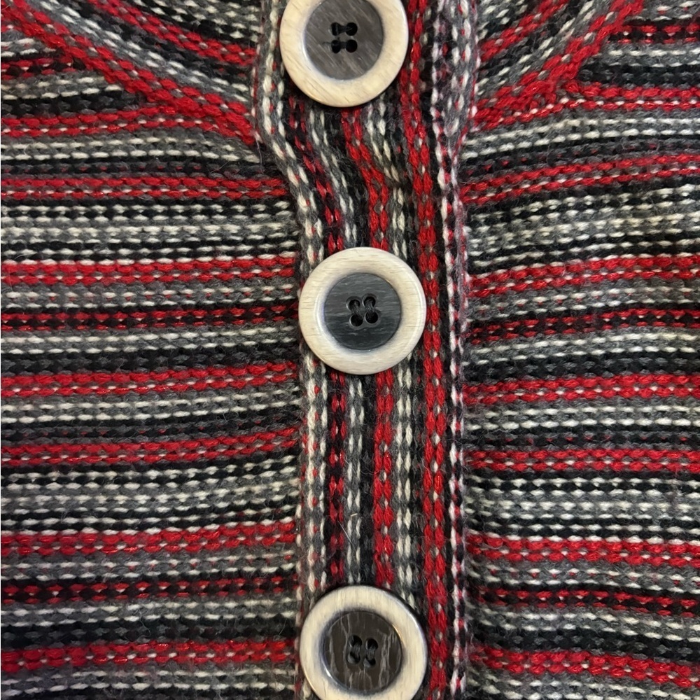 Vintage Covington Red and Black Striped Knit 3/4 Sleeve Cardigan - Picture 4 of 7